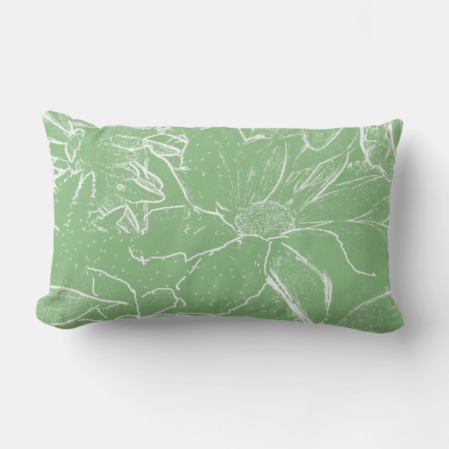 Floral White  Bundle Transparency -Light sap green Lumbar Cushion (Front)