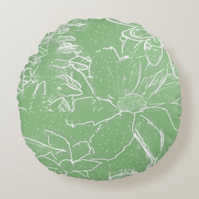 Floral White  Bundle Transparency -Light sap green Round Cushion (Front)