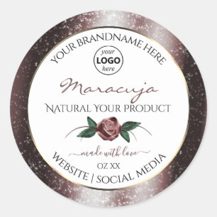 Floral White Burgundy Glitter Product Labels Logo
