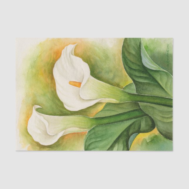 Floral White Cala Lily Decoupage Watercolor Tissue Paper (Front)