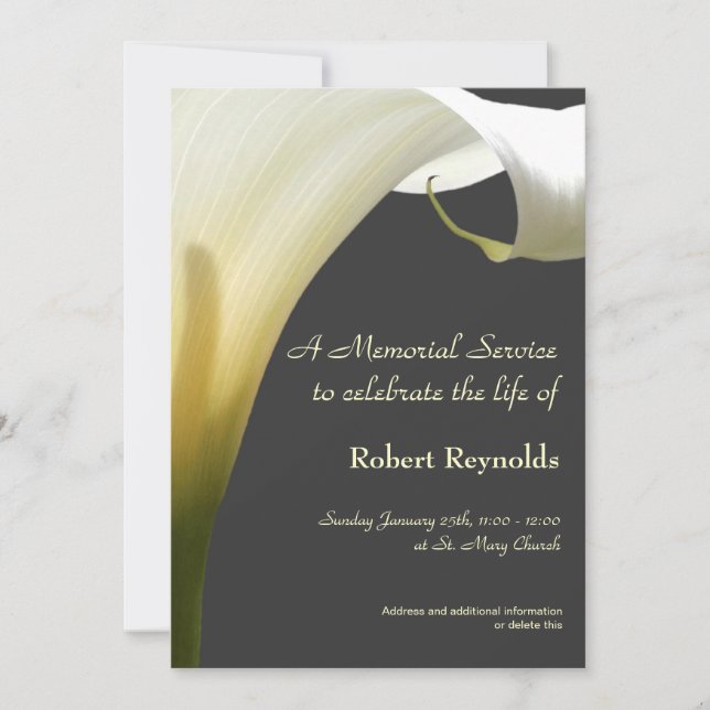 Floral White Calla Memorial Funeral Service Invitation (Front)