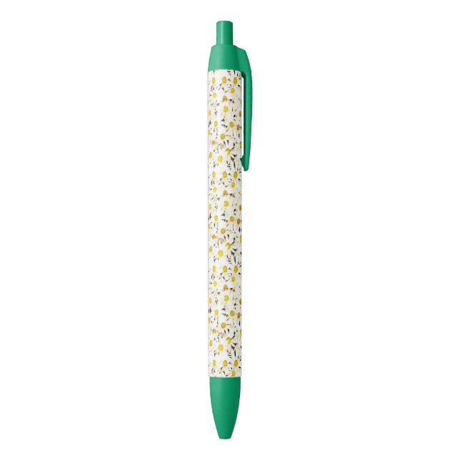 Floral White Daisies Green Trendy Design Template Blue Ink Pen (Bottom (Vertical))