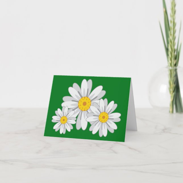 Floral White Daisy Flowers Green Note Card (Front)