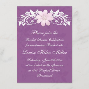 Floral white daisy gerbera on purple Bridal Shower Invitation