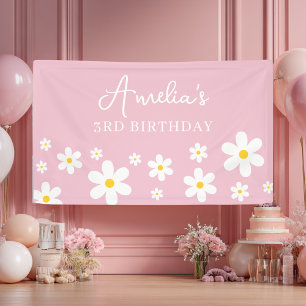 Floral White Daisy Party Welcome Banner