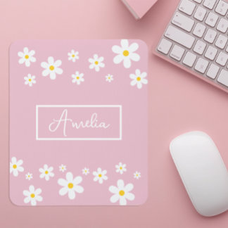 Floral White Daisy Personalized Mouse Mat