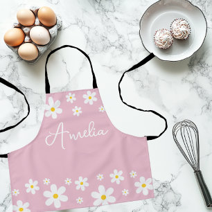 Floral White Daisy Pink Girls Apron