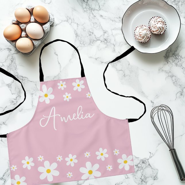 Floral White Daisy Pink Girls Apron (Creator Uploaded)