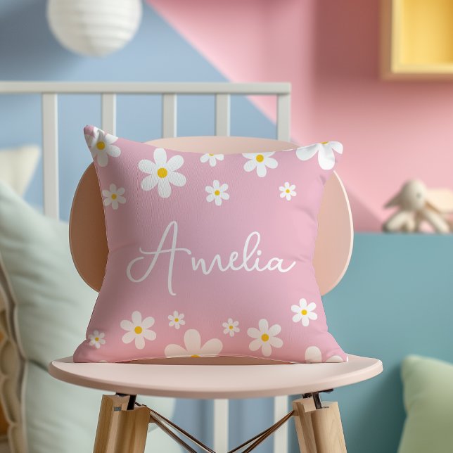 Floral White Daisy Pink Nursery Cushion (Creator Uploaded)
