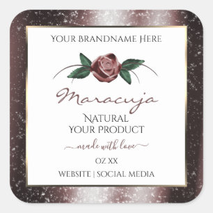 Floral White Dark Burgundy Glitter Product Labels