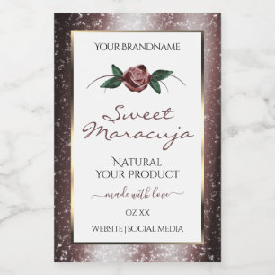 Floral White Dark Burgundy Glitter Product Labels