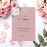 Floral white dusty rose 25th wedding anniversary