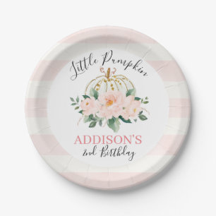 Floral White Gold Pumpkin Birthday Party Paper Plate