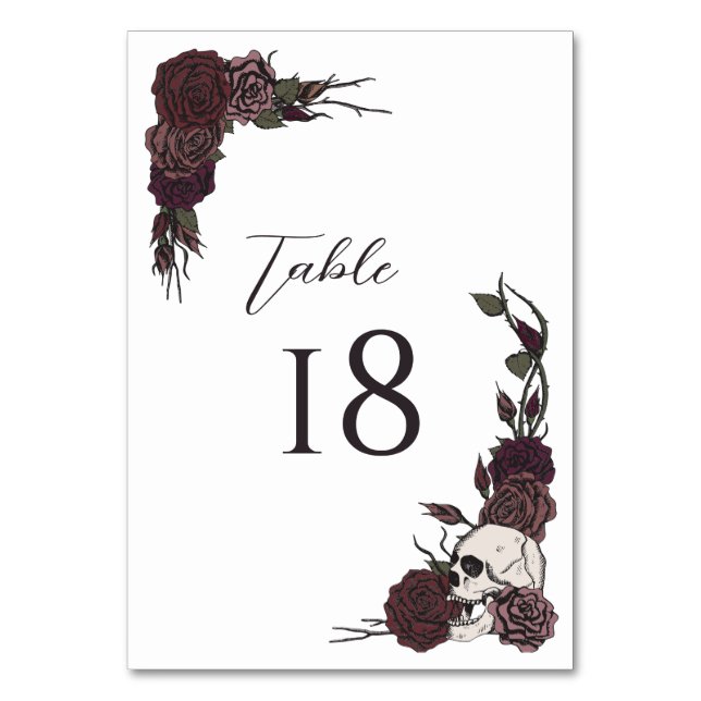 Floral White Gothic Wedding Table Number Card (Front)