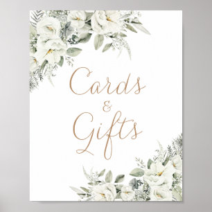 Floral White Greenery Wedding Cards Gifts Sign