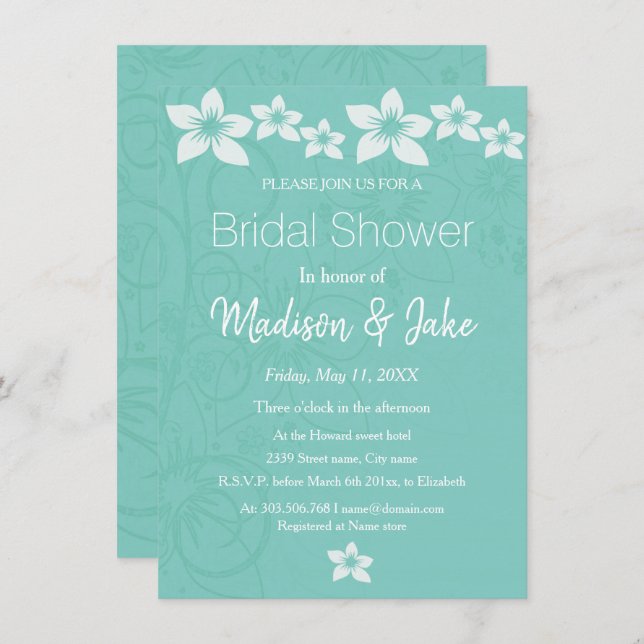Floral white hibiscus flower bridal shower invitation (Front/Back)