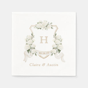 Floral White Hydrangea Crest Wedding Monogram Napkin