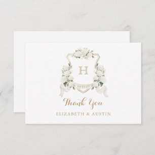 Floral White Hydrangea Crest Wedding Monogram Thank You Card