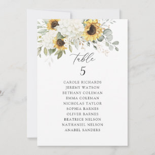Floral White Hydrangea Sunflowers Seating Chart Invitation