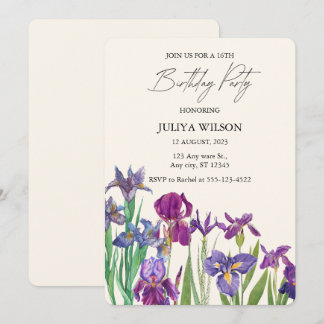 Floral white Iris flowers Birthday Party Invitation