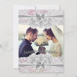 Floral white lace wedding photo invitation