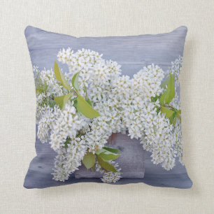 Floral White Lilacs Bouquet Photo Cushion