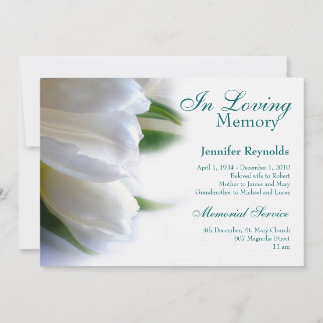 Floral White Memorial Funeral Announcement (Front)