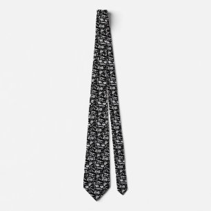 floral white on black backgrou texture art pattern tie