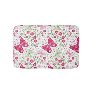 Floral White Pattern Bath Mat