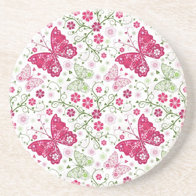 Floral White Pattern Coaster (Front)