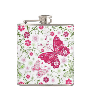 Floral White Pattern Hip Flask