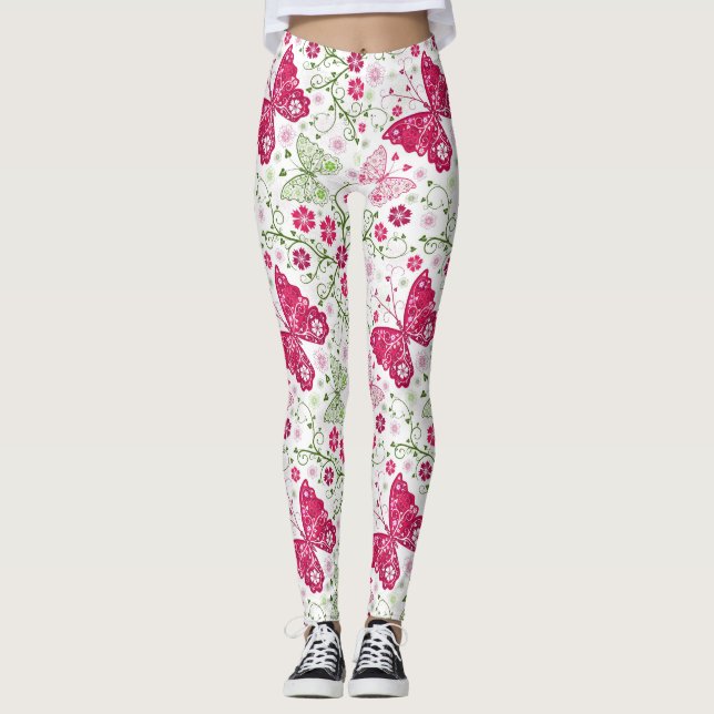 Floral White Pattern Leggings (Front)