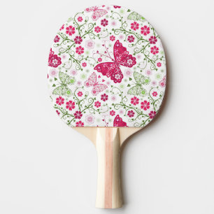 Floral White Pattern Ping Pong Paddle