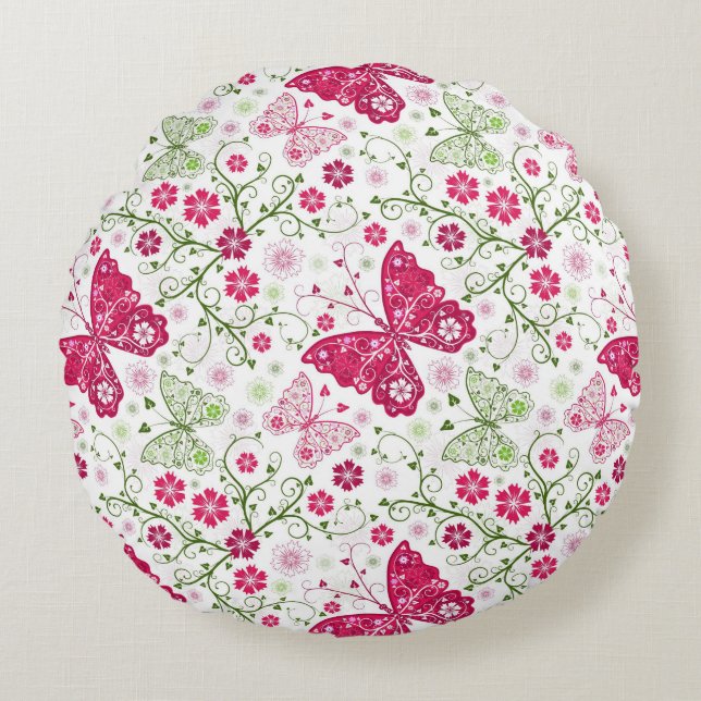 Floral White Pattern Round Cushion (Front)