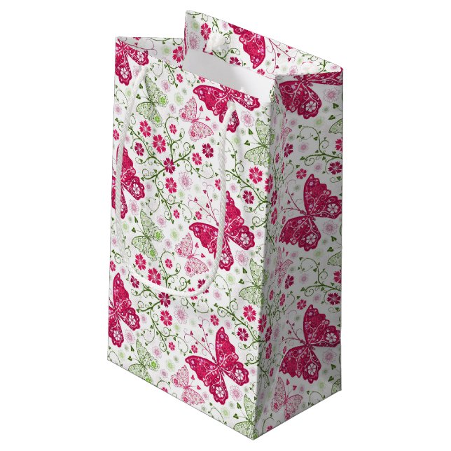 Floral White Pattern Small Gift Bag (Back Angled)