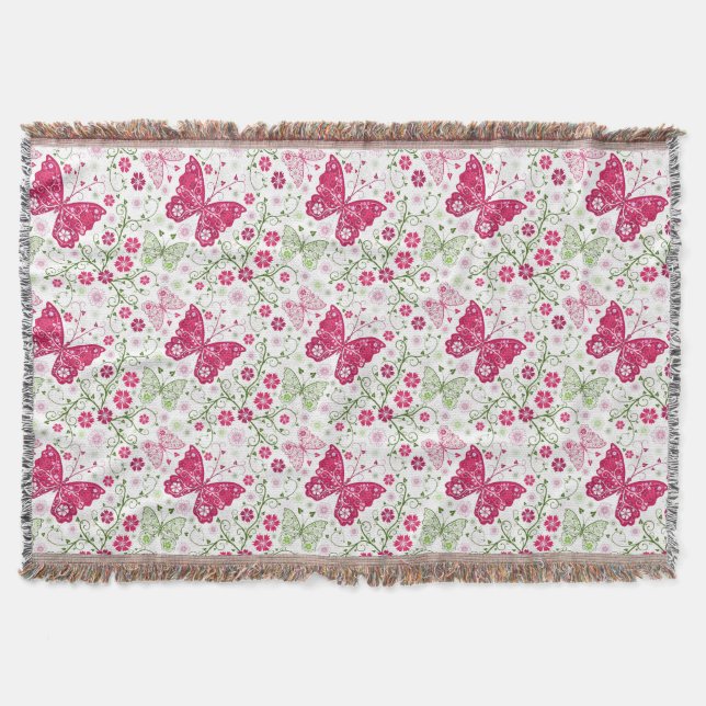 Floral White Pattern Throw Blanket (Front)