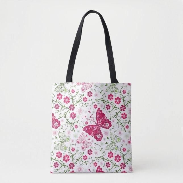 Floral White Pattern Tote Bag (Front)