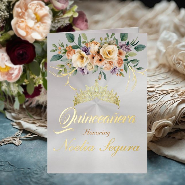 Floral - White Pearl Quinceanera Foil Invitation (Creator Uploaded)