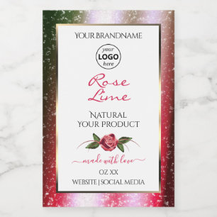 Floral White Product Label Green Pink Glitter Logo