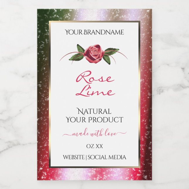 Floral White Product Labels Green and Pink Glitter (Single Label)