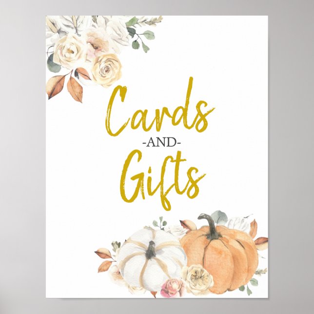 Floral White Pumpkin Cards and Gifts Poster (Front)