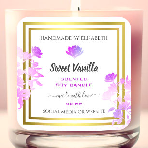 Floral White Purple Gold Product Packaging Labels