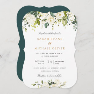 Floral White Romantic Greenery Elegant Wedding Invitation