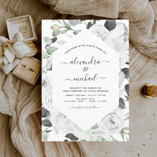 Floral White Roses Eucalyptus Greenery Wedding Inv Invitation