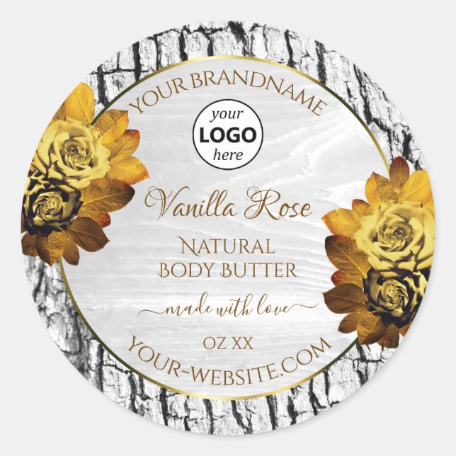 Floral White Tree Bark Grain Product Labels Logo (Front)