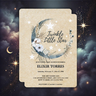 Floral White Twinkle Little Star Baby Shower Invitation