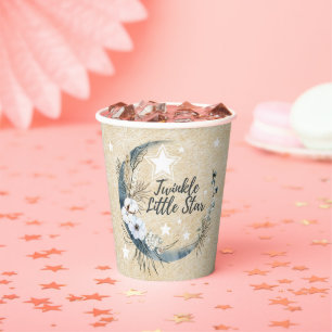 Floral White Twinkle Little Star Baby Shower Paper Cups