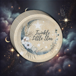 Floral White Twinkle Little Star Baby Shower Paper Plate