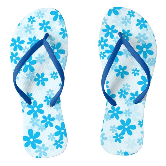 Floral Wide Straps, Womens 4 - Mens 3 Flip Flops (Footbed)