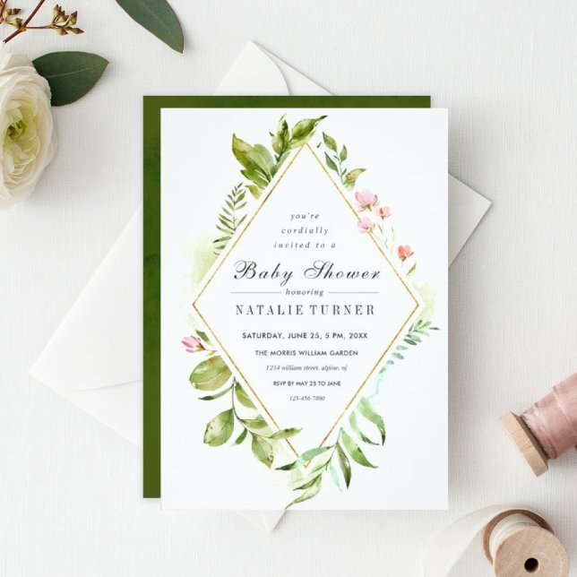 Floral Wild Green Foliage Baby Shower Invitation (Creator Uploaded)